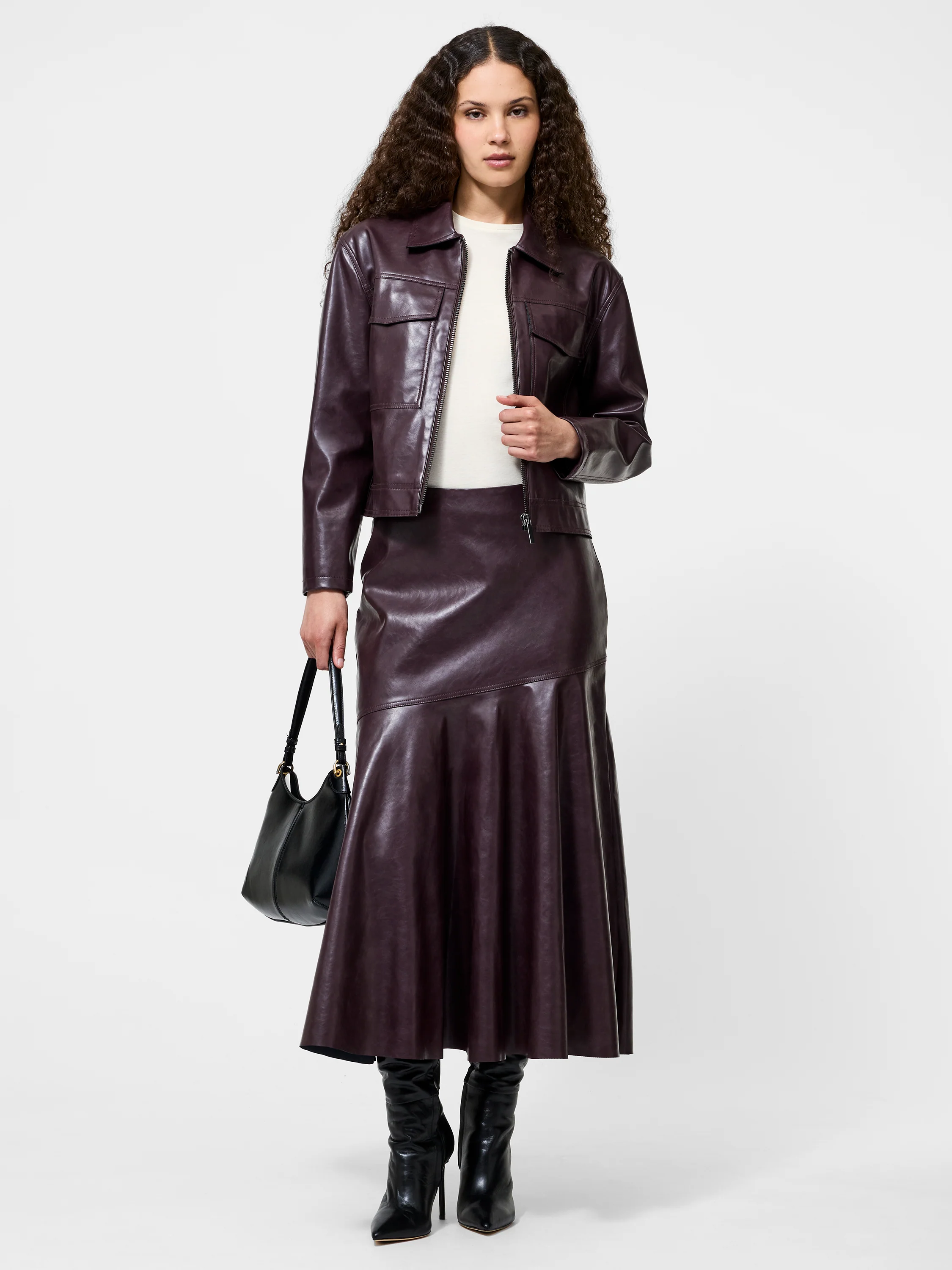 Kayleigh Vegan Leather Midi Skirt